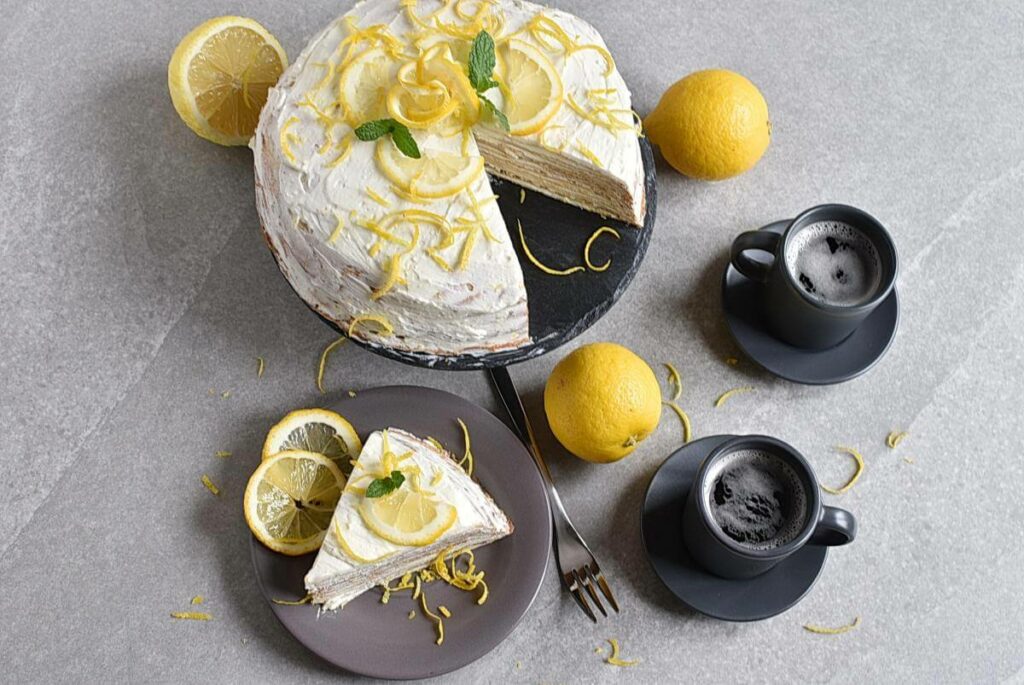 How to serve Lemon Drizzle Mille Crêpe Cake