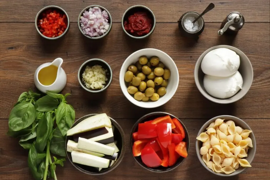 Ingredients for Pasta with Roasted Eggplant & Burrata