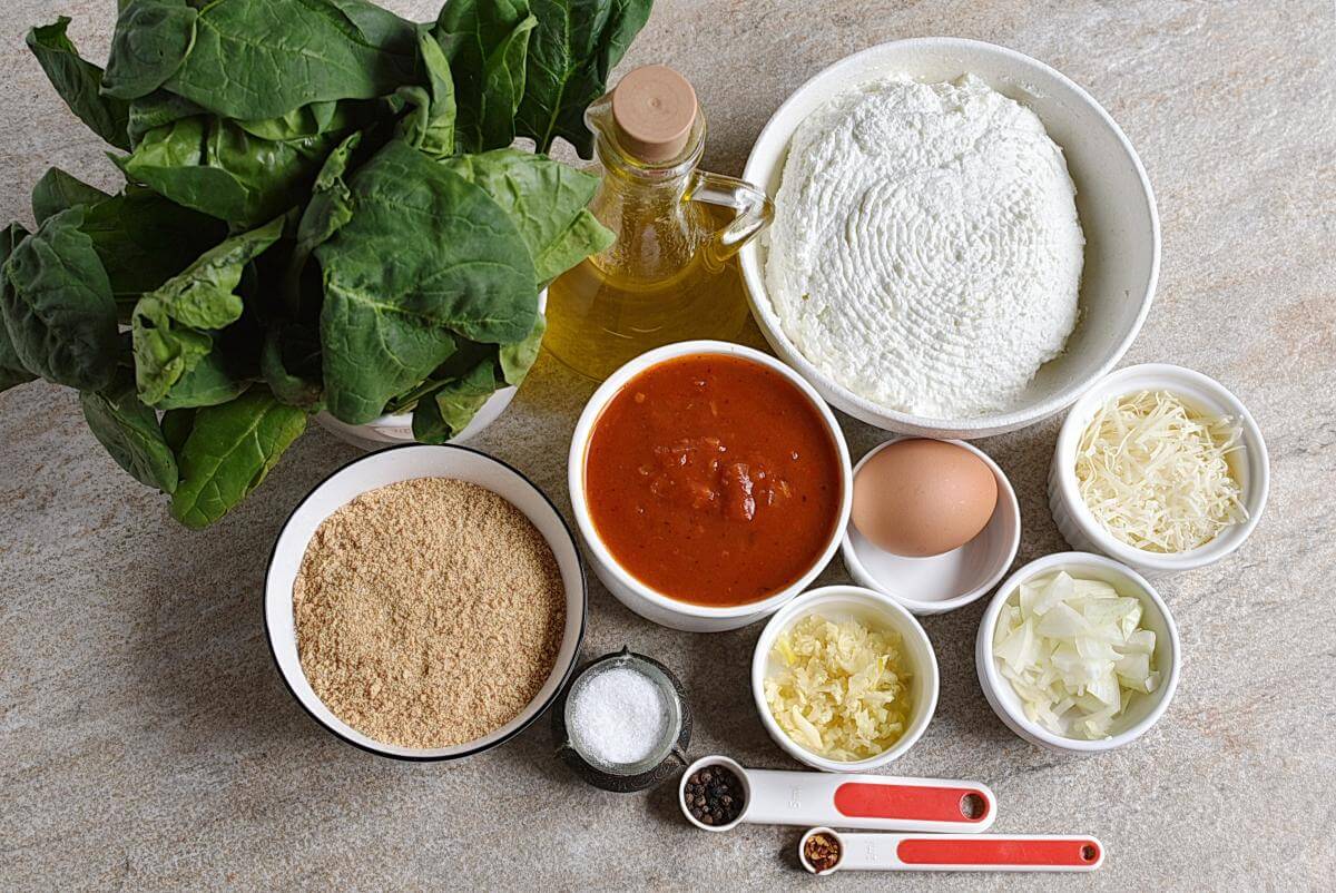 Ingridiens for Spinach and Ricotta Meatballs