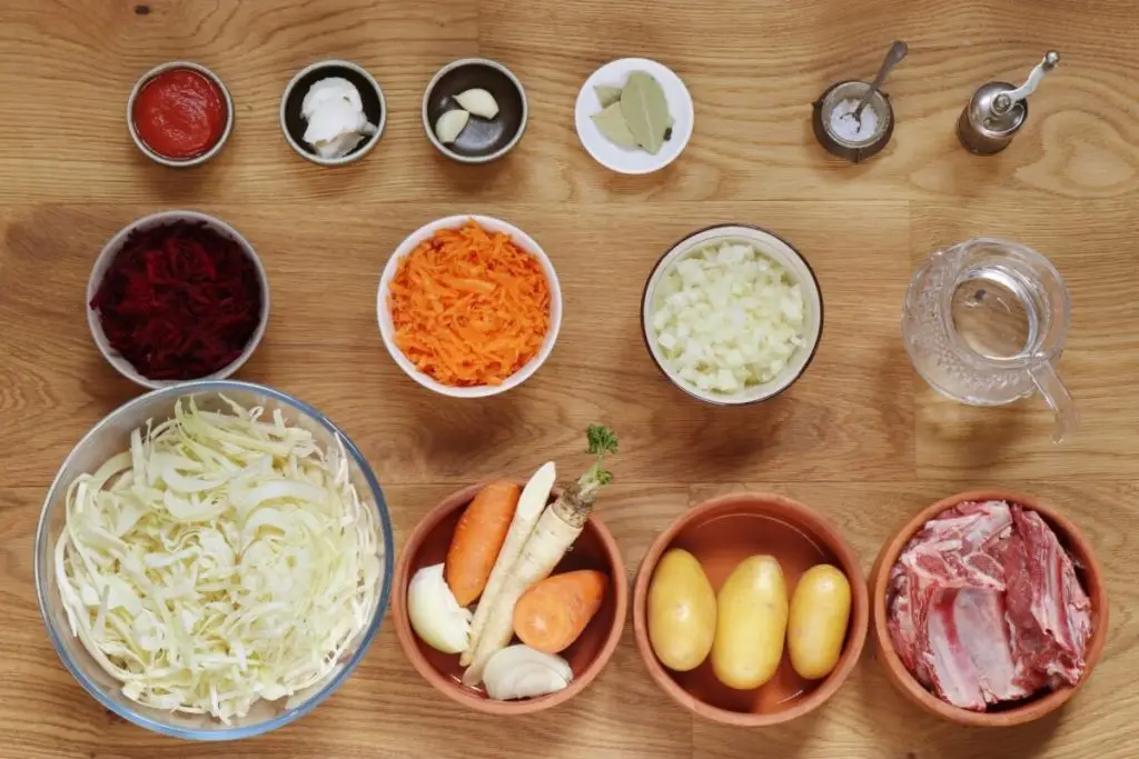 Ingredients for Ukrainian Borscht
