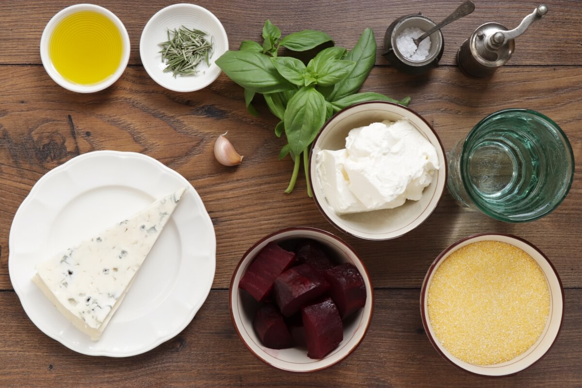 Ingridiens for Baked Polenta Squares with Beet Cream