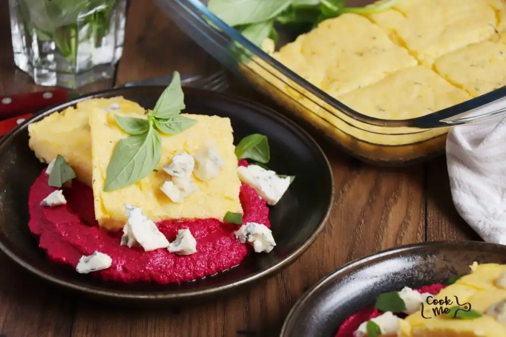 Baked Polenta Squares with Beet Cream
