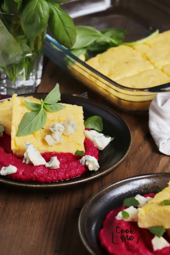 Baked Polenta Squares with Beet Cream