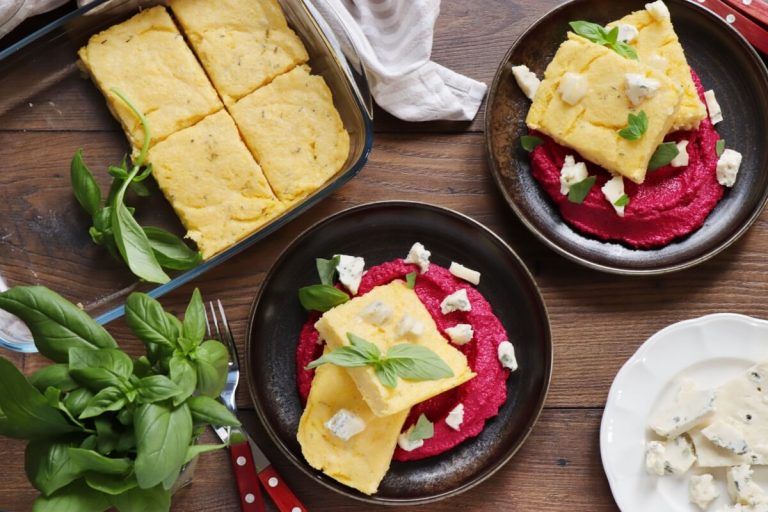 Step 7 - Baked Polenta Squares with Beet Cream