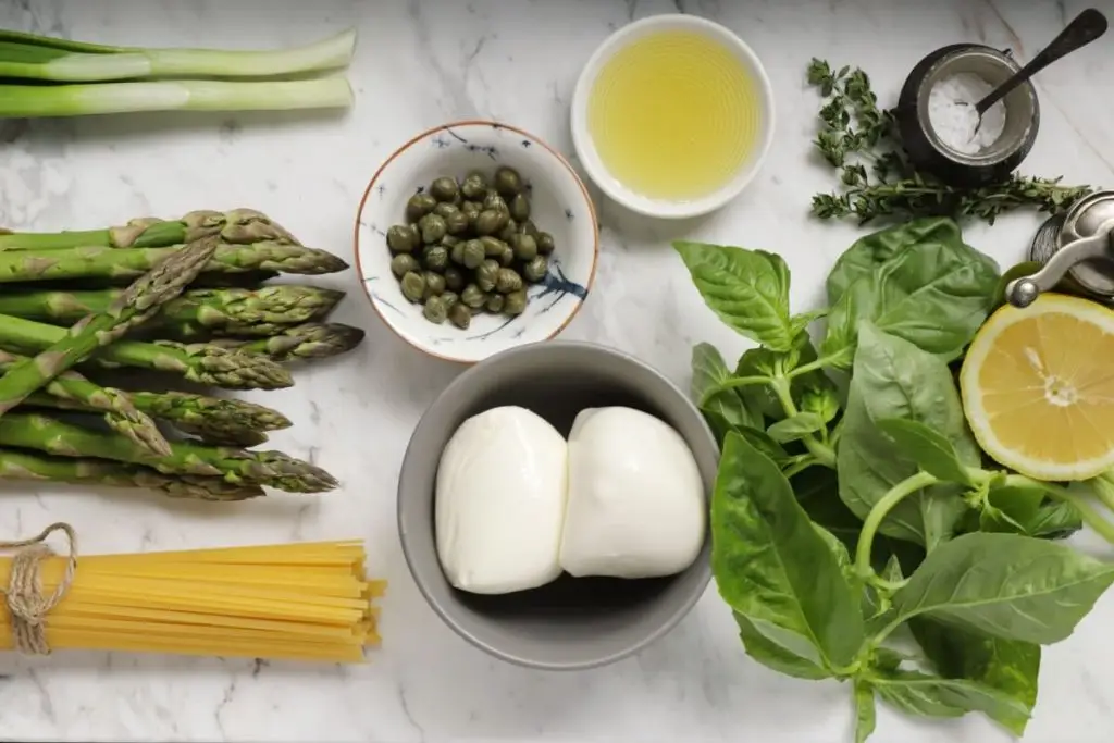 Ingredients for Pasta with Asparagus & Buffalo Mozzarella
