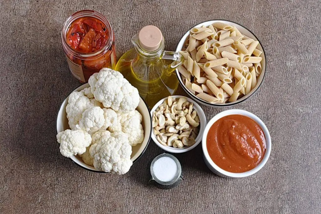 Ingredients for Red Pepper Pasta with Roasted Cauliflower