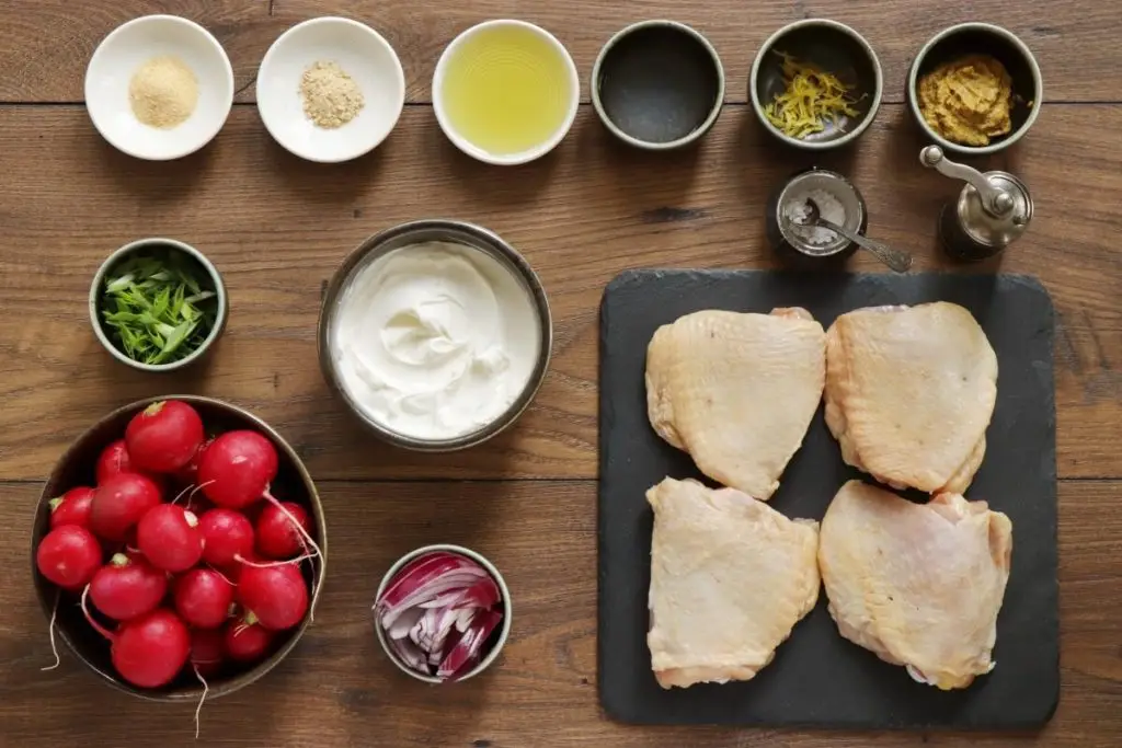 Ingredients for Roasted Chicken Thighs & Radishes