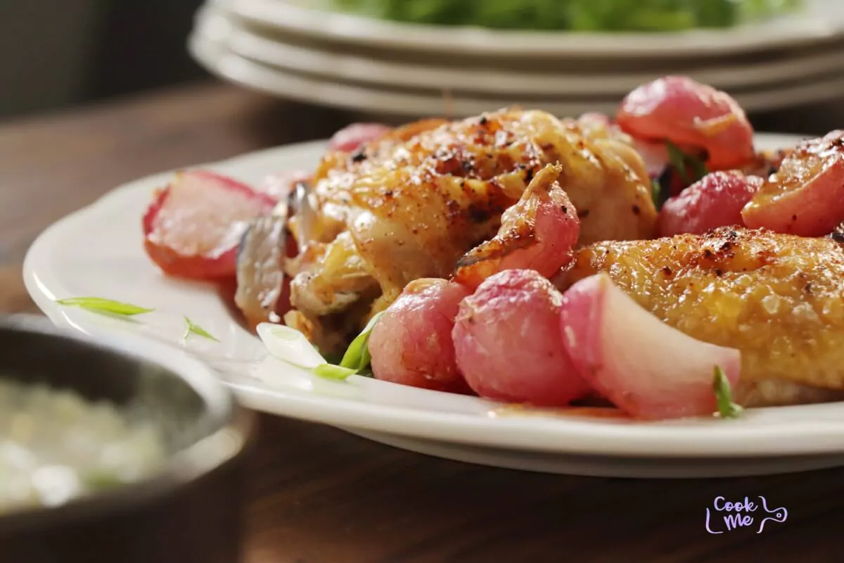 Roasted Chicken Thighs & Radishes Recipe-Crispy Chicken With Roasted Radishes Recipe-Roasted Radishes-Sheet Pan Dinner