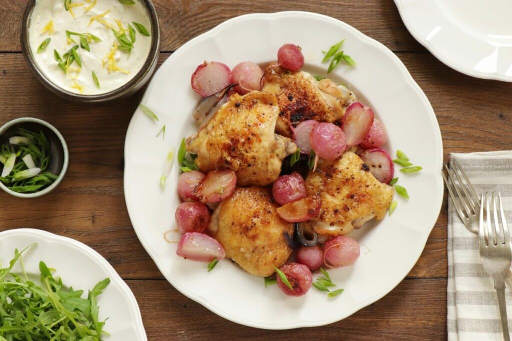 How to serve Roasted Chicken Thighs & Radishes