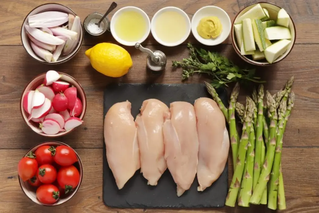 Ingredients for Sheet-Pan Chicken with Spring Vegetables