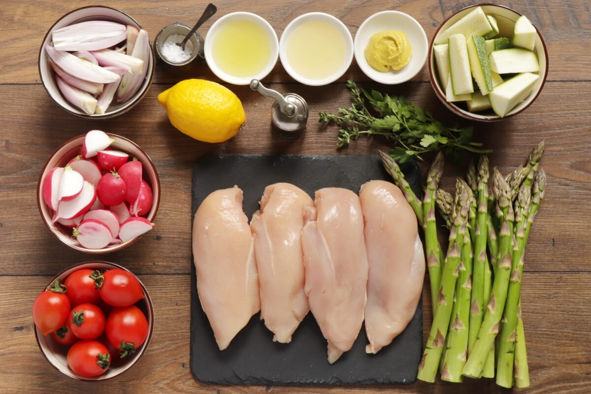 Ingridiens for Sheet-Pan Chicken with Spring Vegetables