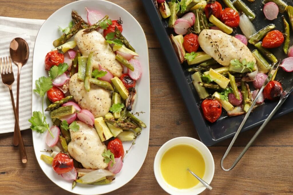 How to serve Sheet-Pan Chicken with Spring Vegetables