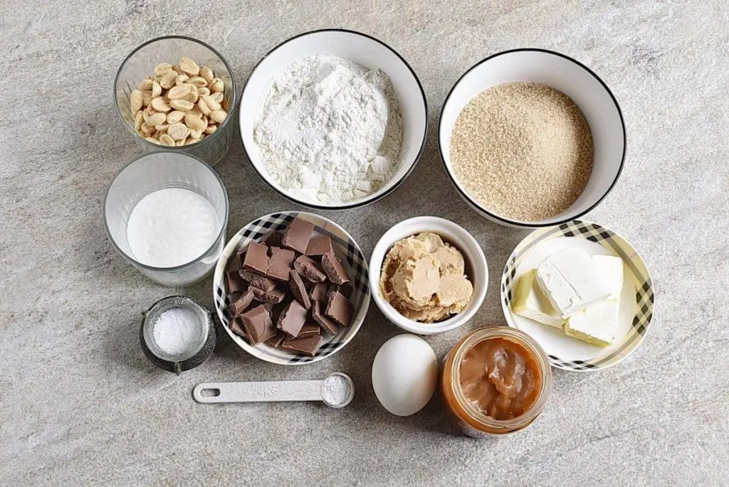Ingredients for Snickers Blondie Tart