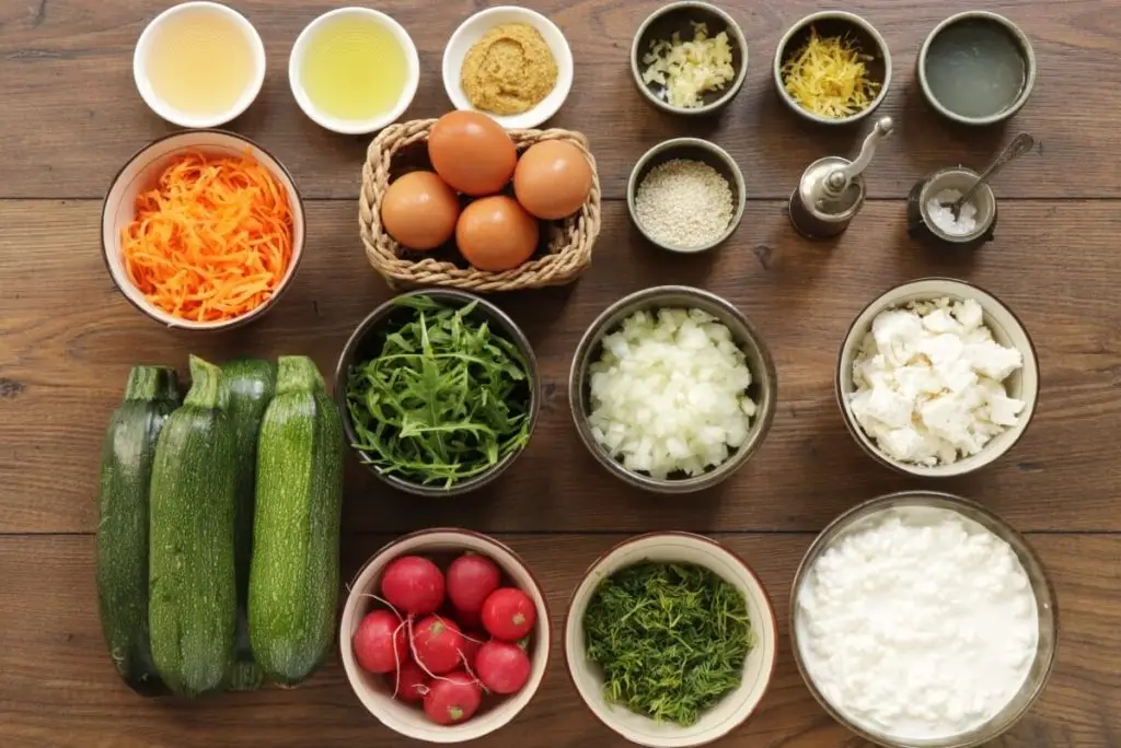 Ingredients for Zucchini Casserole with Spring Salad