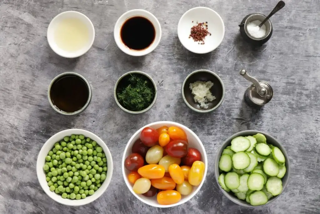 Ingredients for Dill Pea and Cucumber Salad