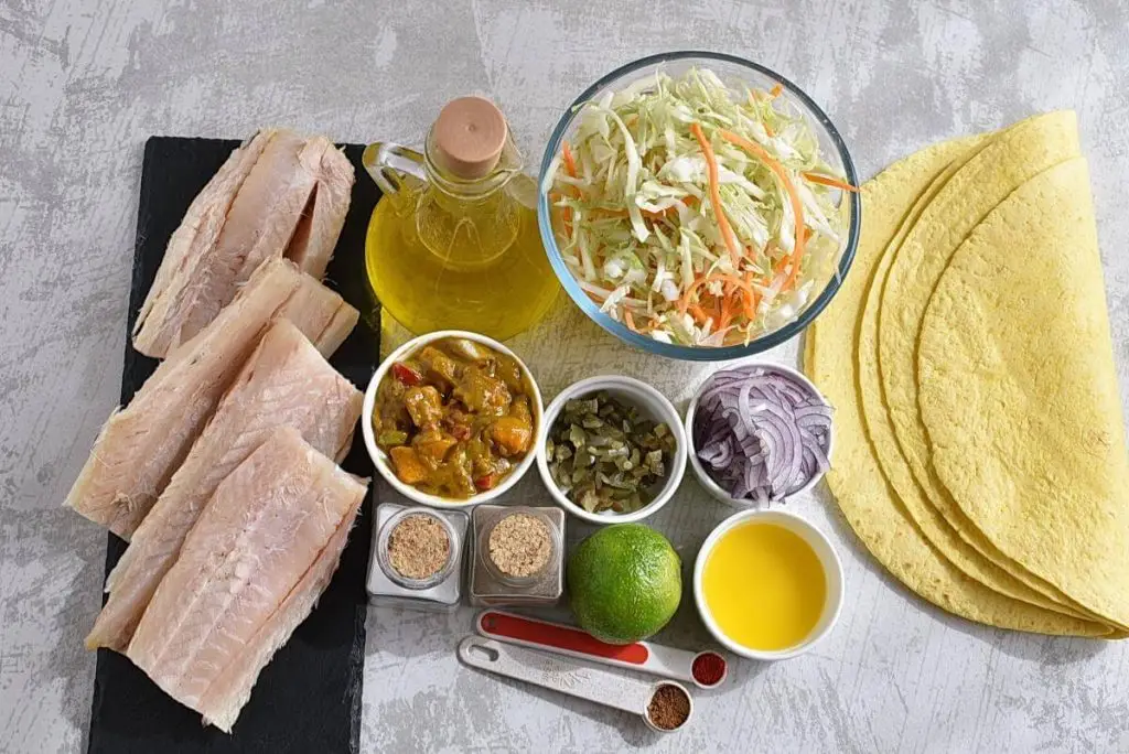 Ingredients for Fish Tacos with Jalapeño Slaw