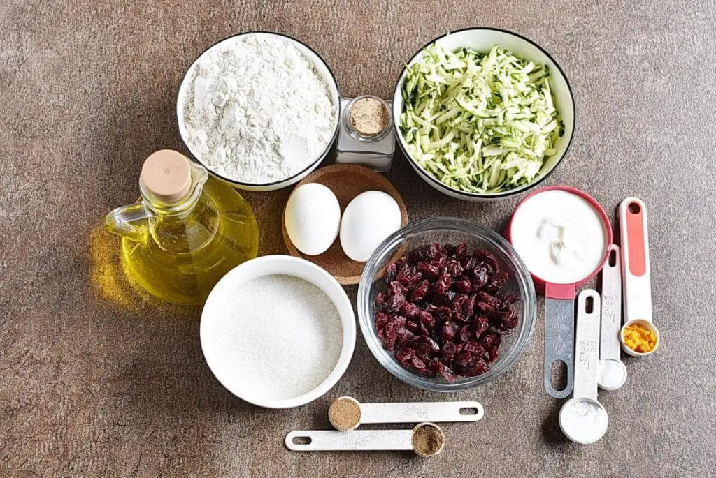 Ingredients for Glazed Zucchini Bread with Dried Cranberries