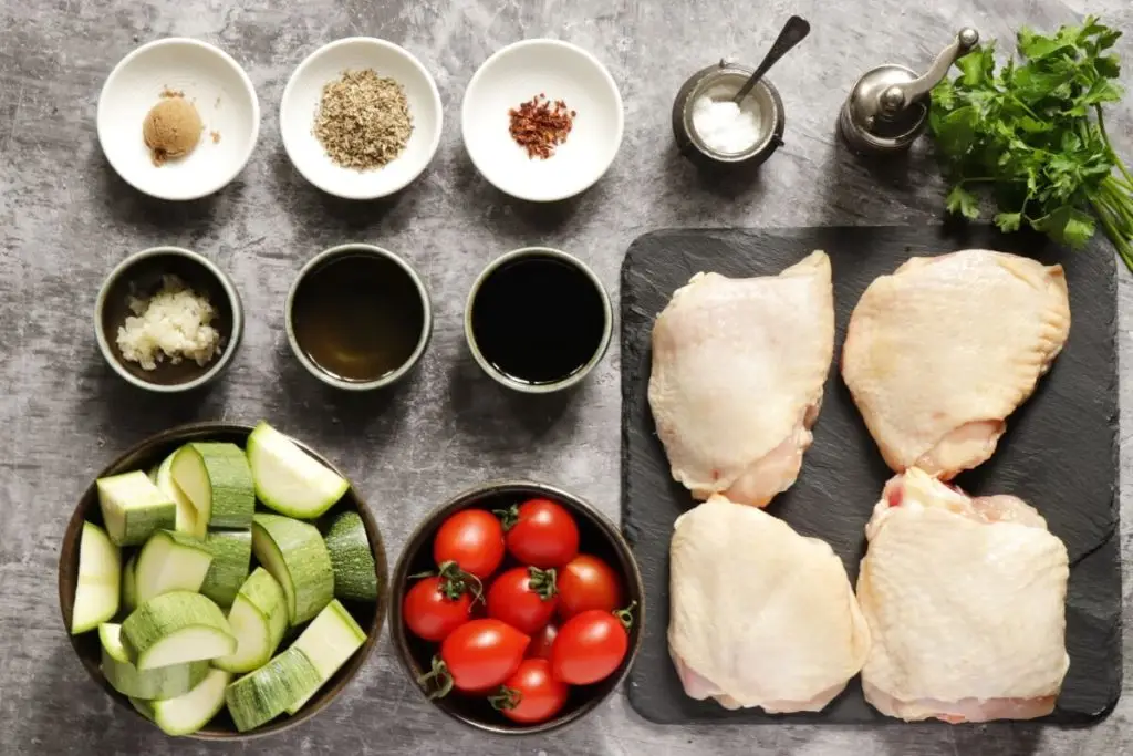Ingredients for Sheet Pan Chicken with Zucchini and Tomatoes