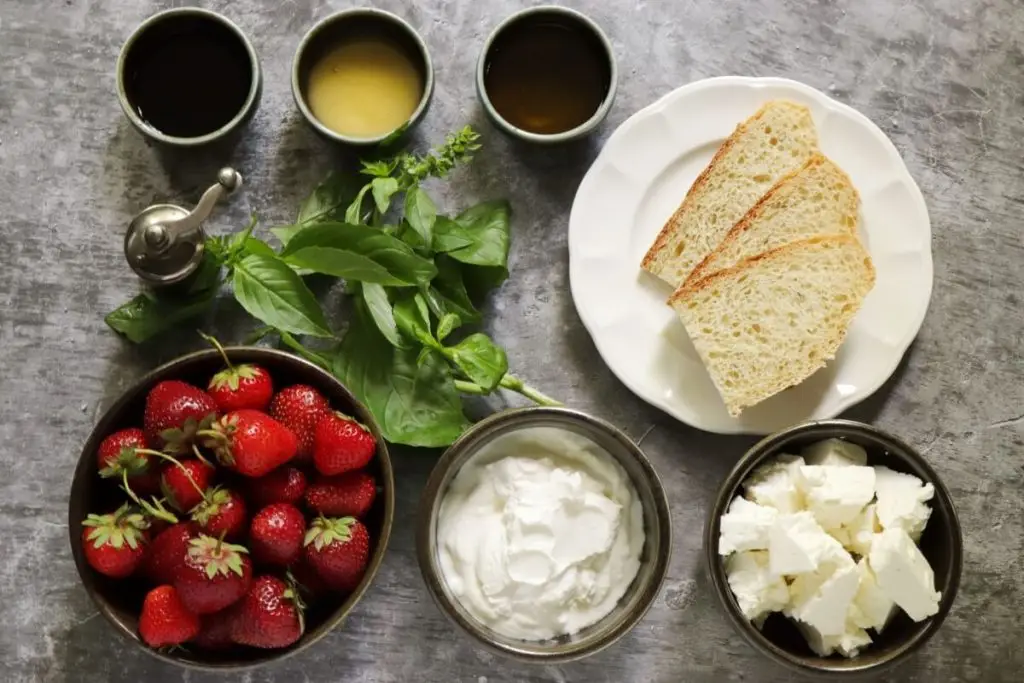 Ingredients for Whipped Feta Dip with Roasted Strawberries