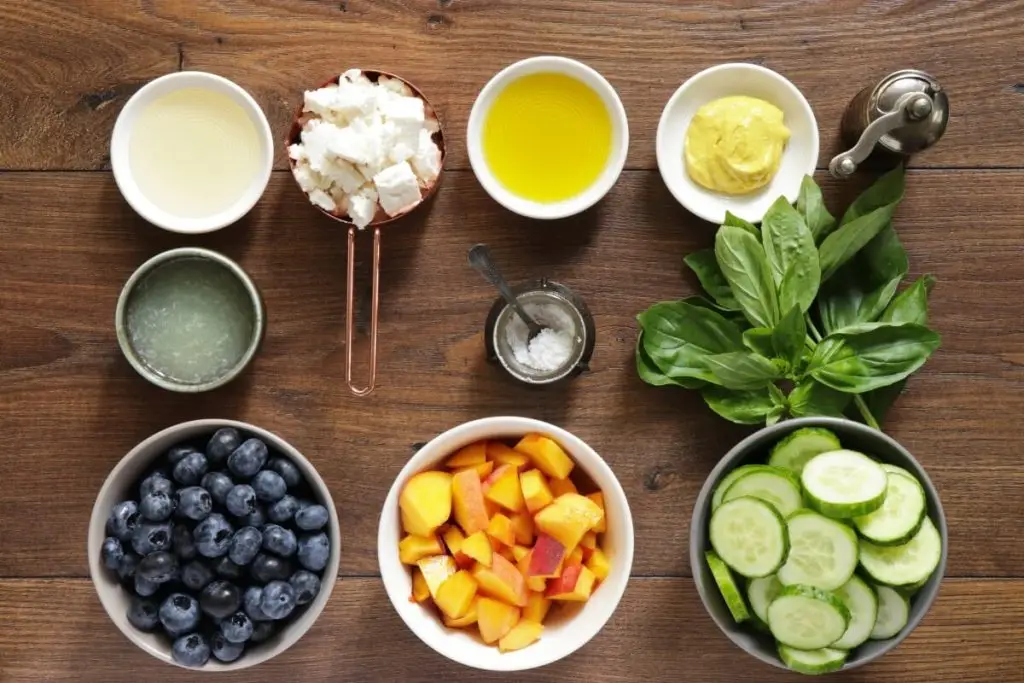Ingredients for Blueberry Peach Feta Salad
