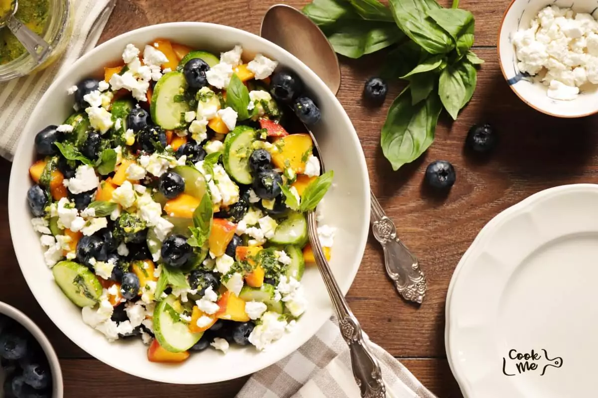 Blueberry Peach Feta Salad Recipe-Peach Salad with Blueberries and Feta-Summer Peach Salad with Blueberries-Summer Salad