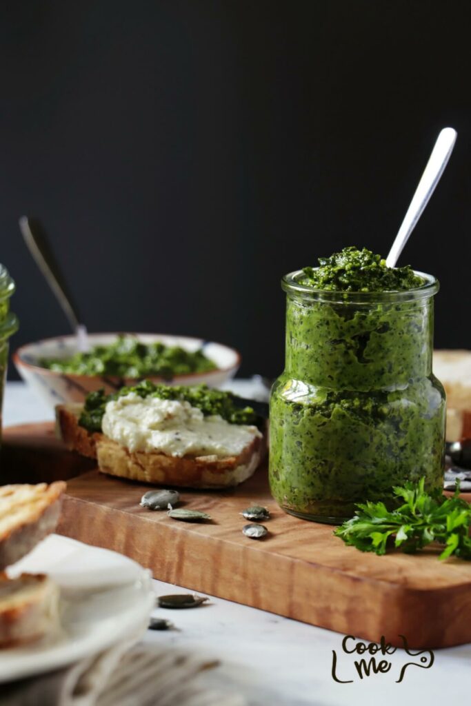 With parsley, spinach and cilantro