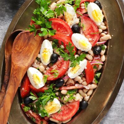 Piyaz-Turkish White Bean Salad Recipe-Piyaz Tarifi-Simple Salad-Delicious White Bean Salad
