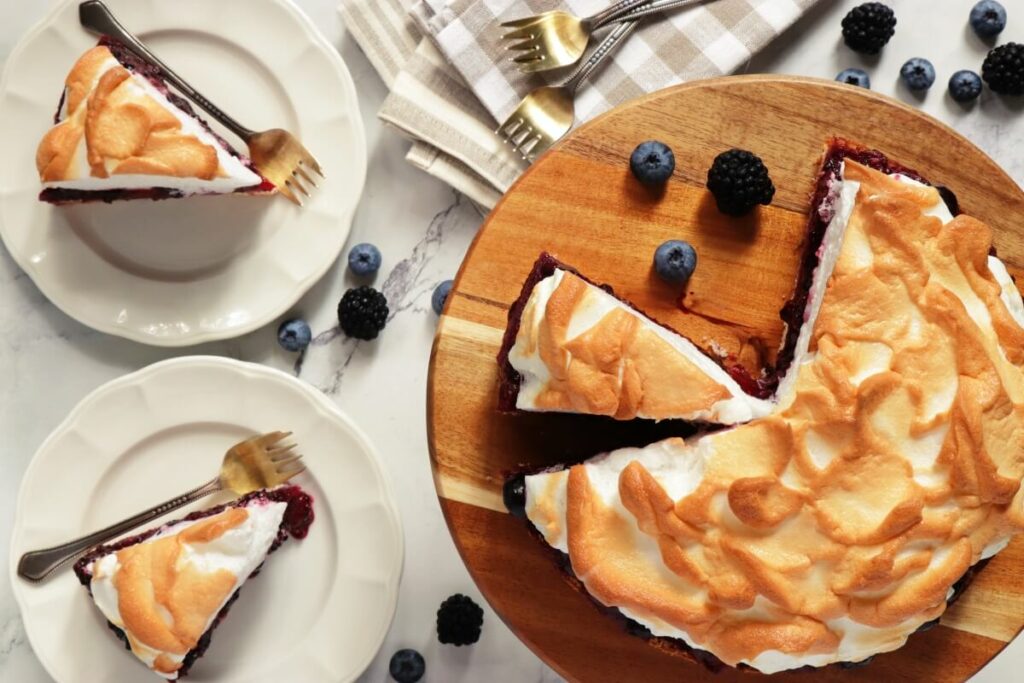 How to serve Triple Berry Meringue Cake