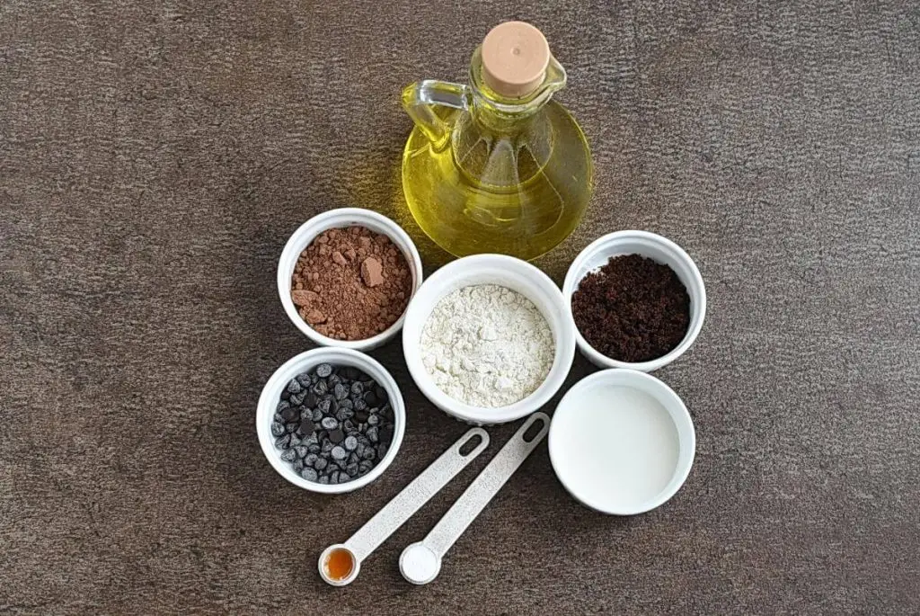 Ingredients for Moist Double Chocolate Cake in a Cup
