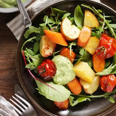 Roasted Vegetable Bowl Recipe-Oven Roasted Vegetables Easy-Avocado Yogurt Dressing-Roasted Vegetables and Potatoes