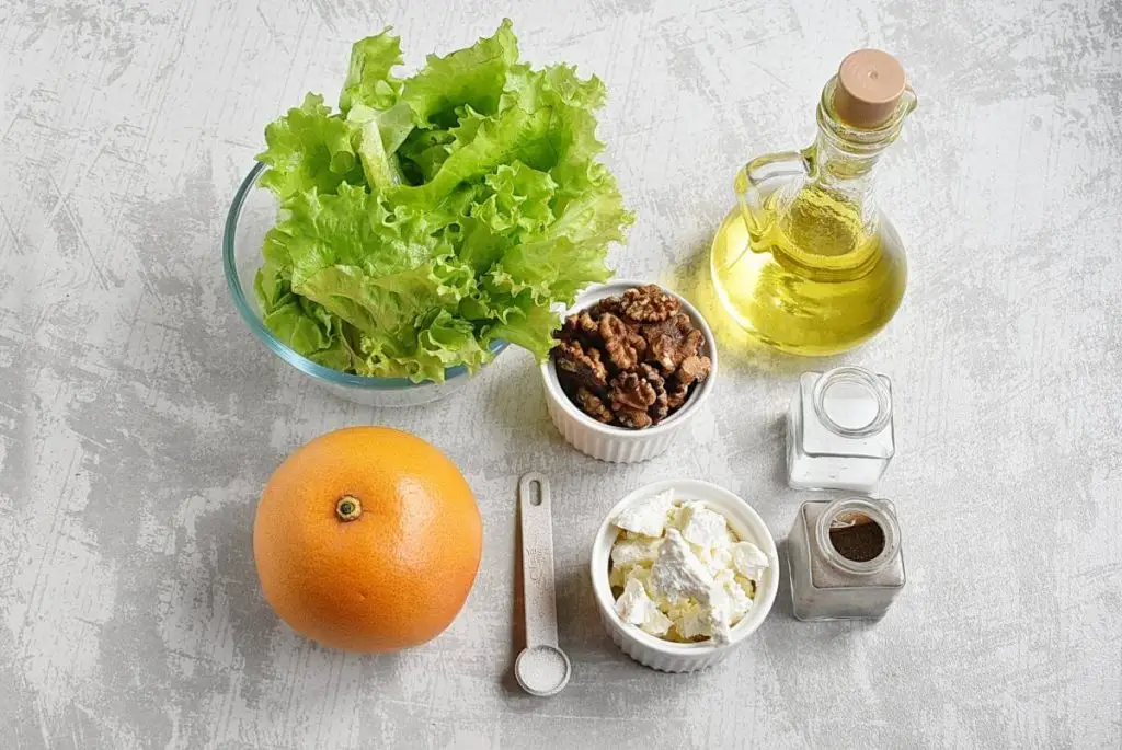 Ingredients for Grapefruit, Walnut, and Feta Salad