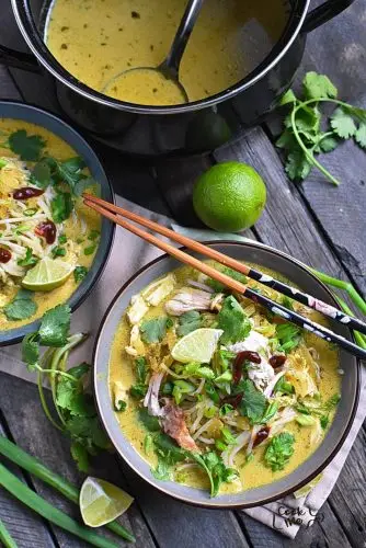 Thai-Inspired Chicken and Rice Noodle Soup