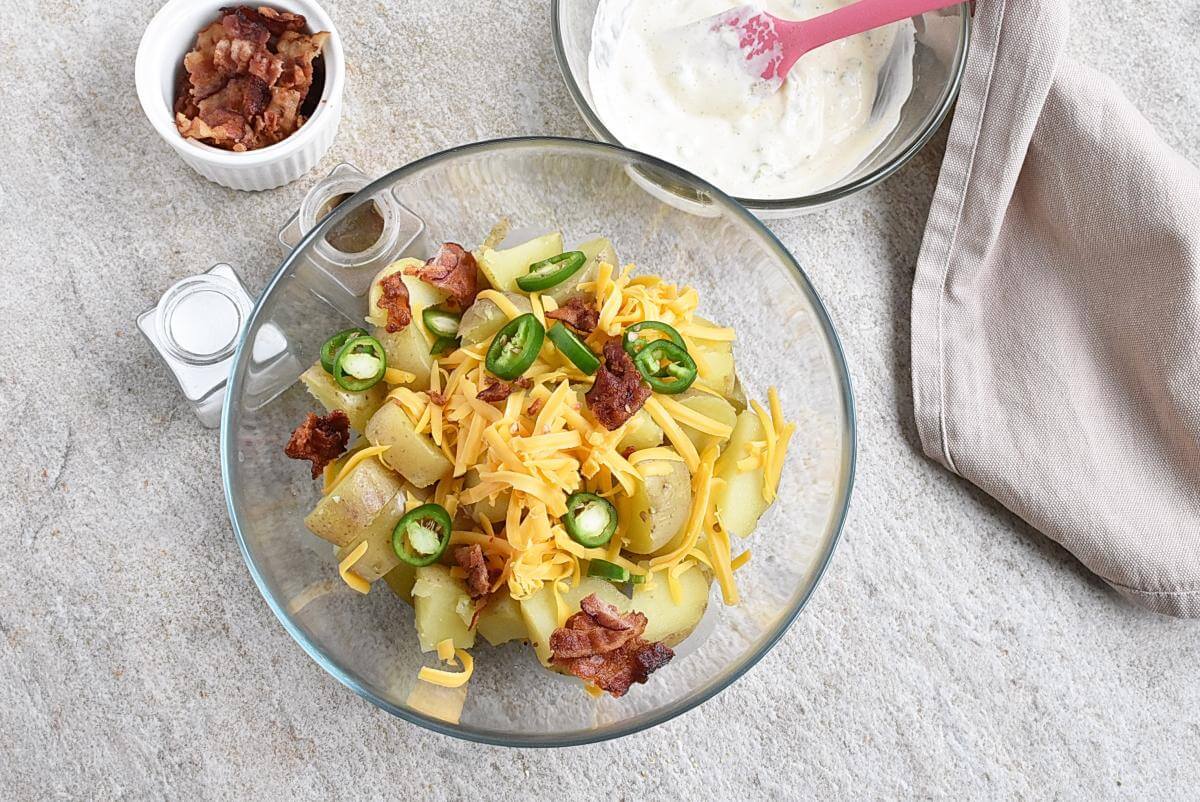 Jalapeno Popper Potato Salad featuring @Heath Riles Garlic Jalapeno Ru