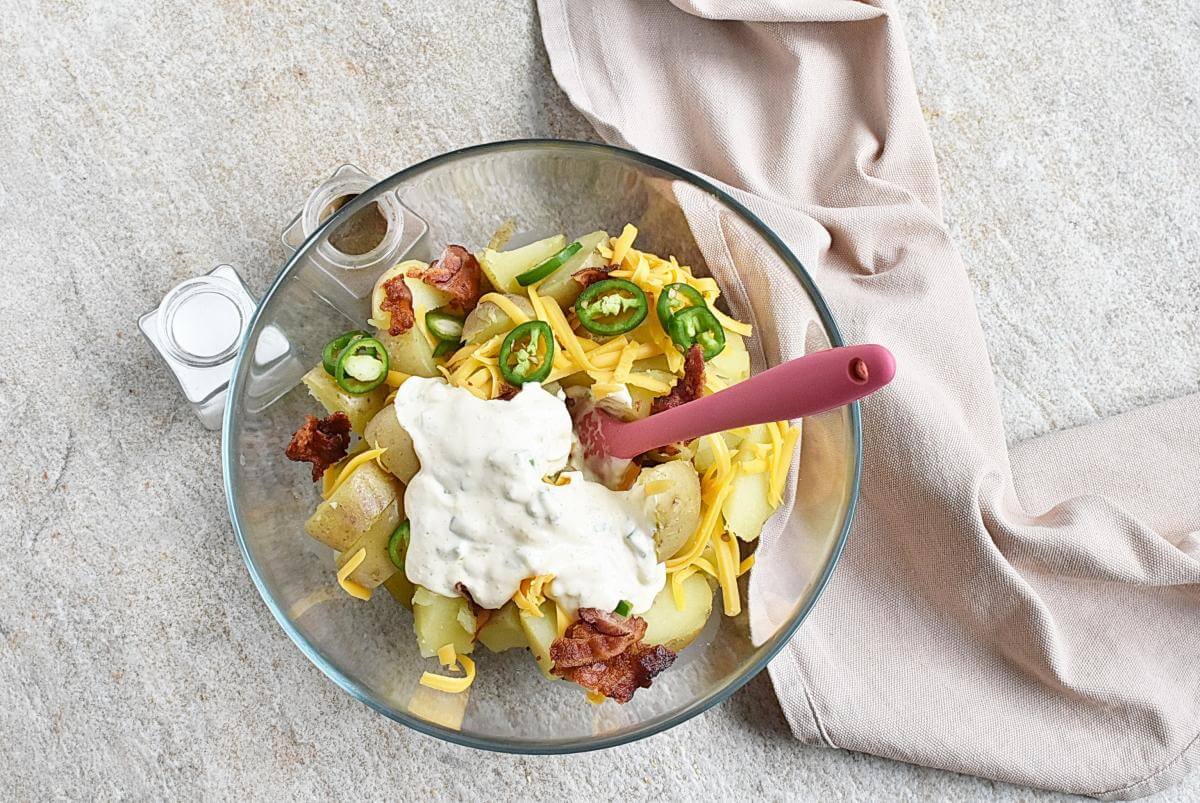 Jalapeno Popper Potato Salad featuring @Heath Riles Garlic Jalapeno Ru