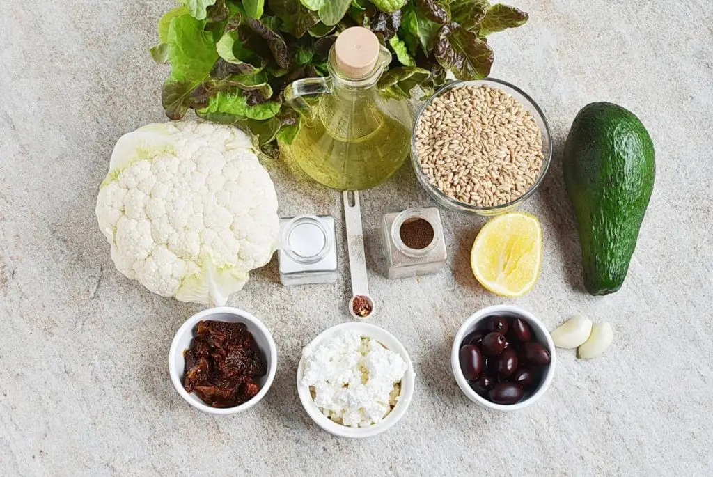 Ingredients for Roasted Cauliflower and Farro Salad