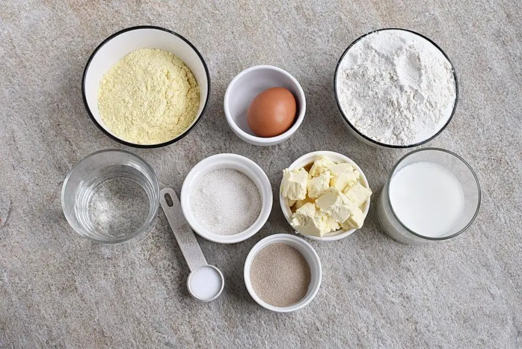 Ingredients for Yeast Cornbread Dinner Rolls