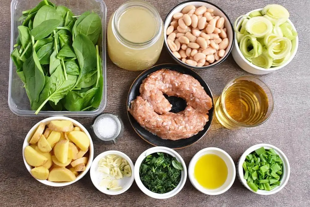 Ingredients for Leek, Potato and Spinach Stew