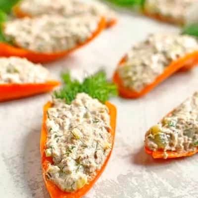 Mini Bell Pepper Carrots with Tuna Recipe-Tuna Stuffed Mini Peppers-Tuna Salad Stuffed Mini Pepper Boats