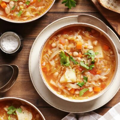 Cabbage and White Bean Soup-Easy White Bean Cabbage Soup Vegan-Rustic French Vegetable Soup