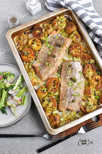 Sheet-Pan Creamy Salmon, Leeks and Potatoes