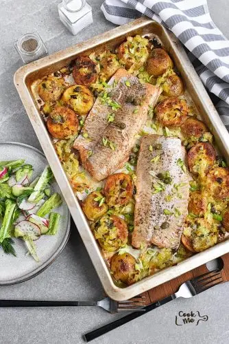 Sheet-Pan Creamy Salmon, Leeks and Potatoes