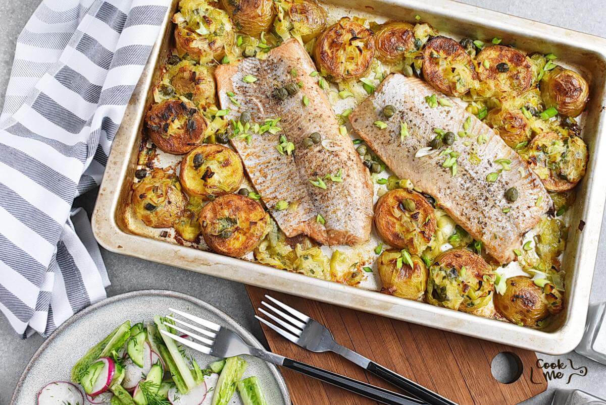 Sheet-Pan Creamy Salmon, Leeks and Potatoes