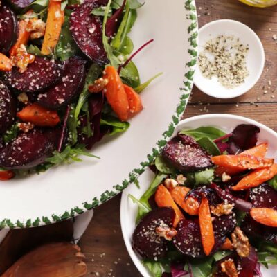 Roasted Beet and Carrot Salad Recipe-Easy Beet and Carrot Salad-Beet Salad Recipe-Roasted Beet and Carrot Salad with Candied Walnuts
