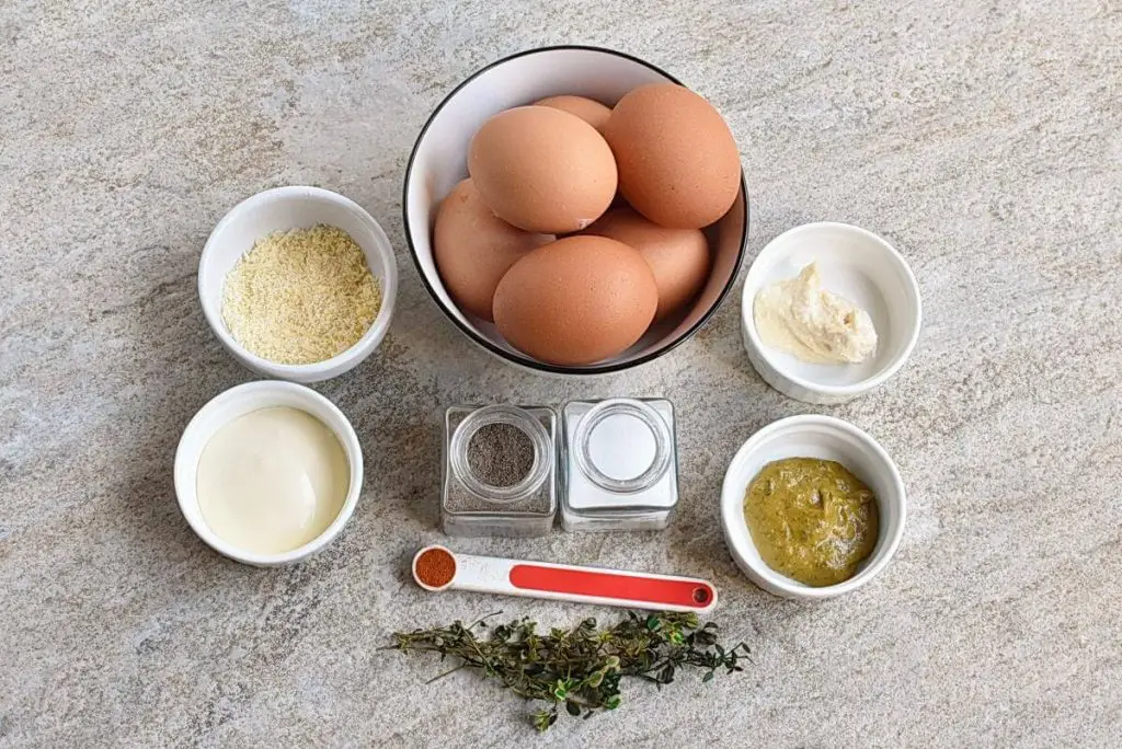 Ingredients for Deviled Eggs with Thyme and Dill
