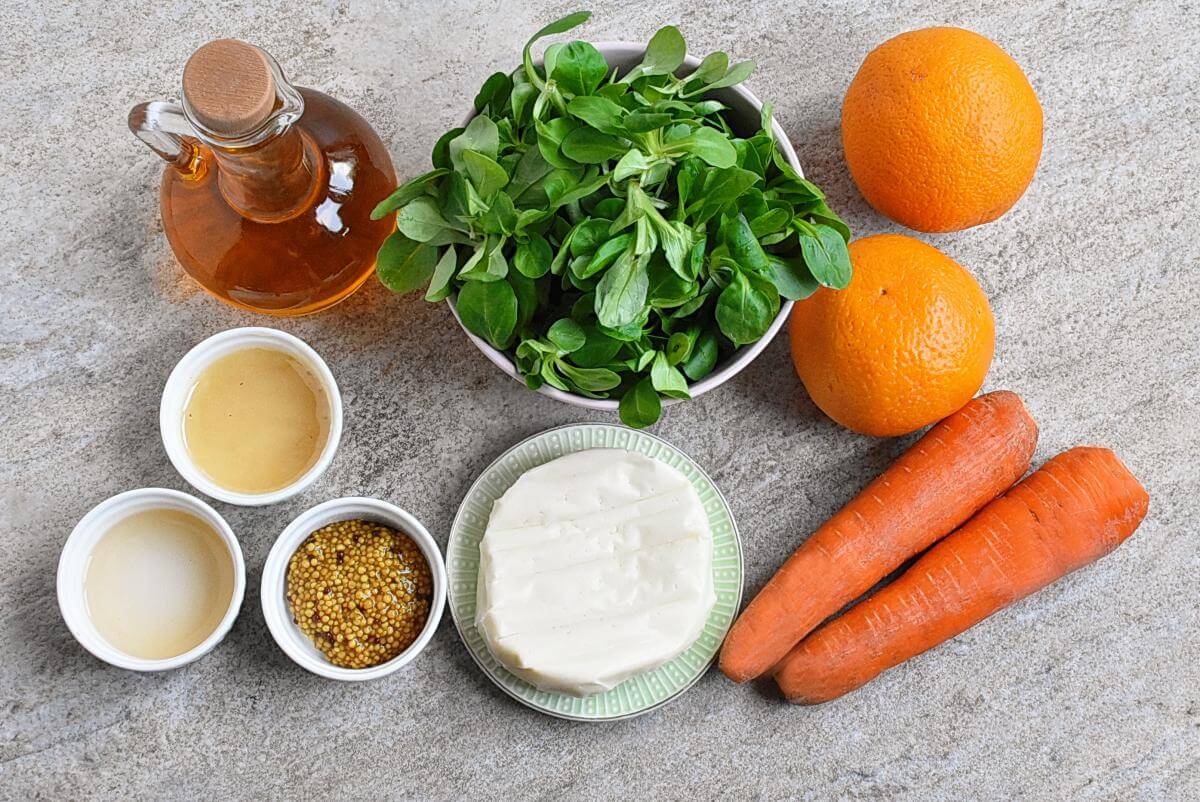 Ingridiens for Halloumi, Carrot & Orange Salad