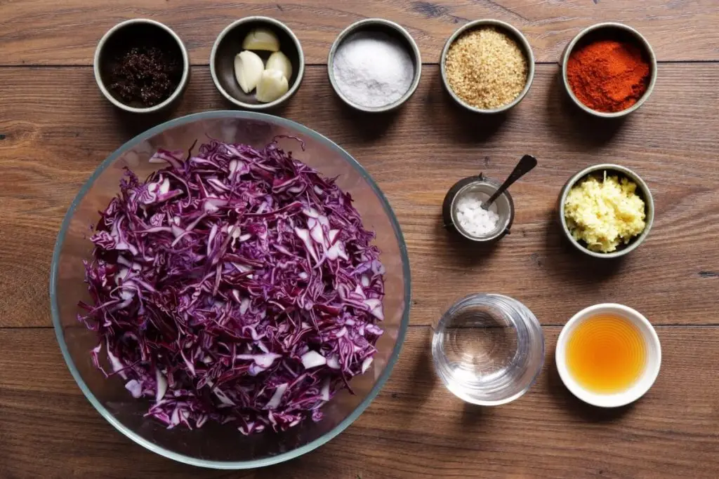 Ingredients for Red Cabbage Kimchi