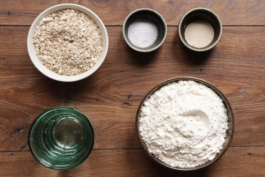 Ingredients for No Knead Oatmeal Bread