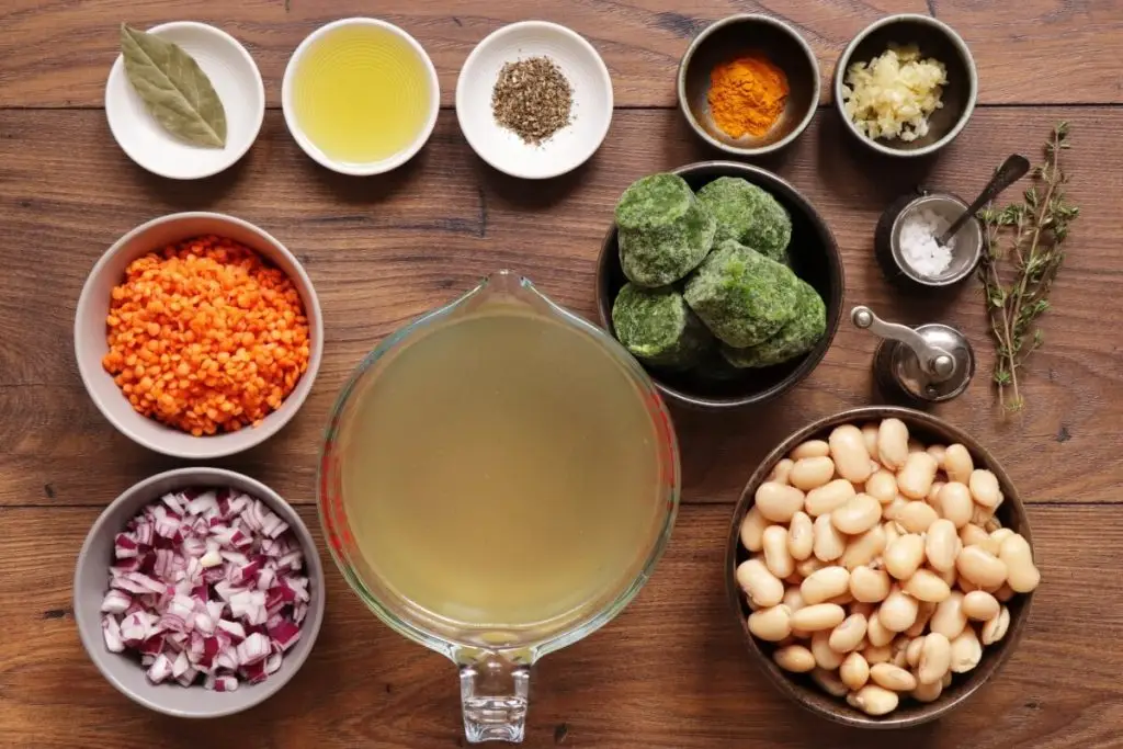 Ingredients for Spinach, Lentil and Butter Bean Soup