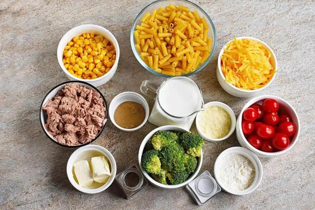 Ingredients for Creamy Tuna and Pasta Bake