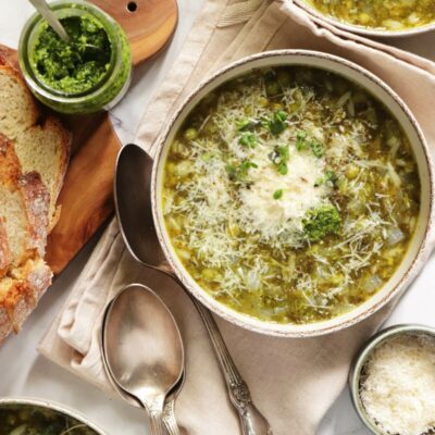 Green Pesto Minestrone Recipe-Minestrone with Pesto-Minestrone Soup Recipe-Quick Healthy Soup Recipes